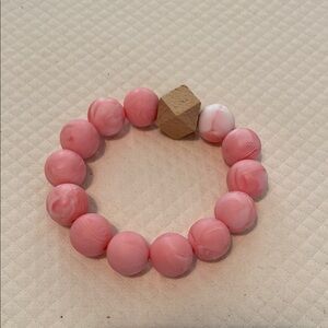 Pink and Wood Bead Stretch Bracelet